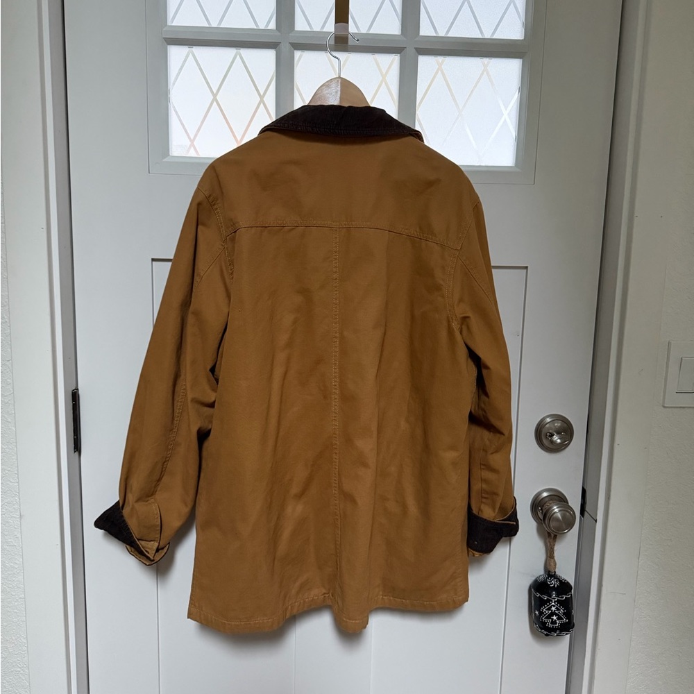 Landsend Tan Jacket with Dark Brown Corduroy Collar Chore Barn Coat - Picture 5 of 7